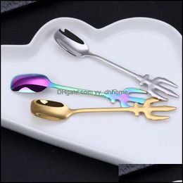Spoons Stainless Steel Trident Coffee Spoon Titanium Plating Fruit Fork Stir Articles Spoons New Arrives With Various Colours 3 8Fy J1 Dh2Tl