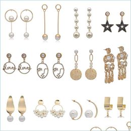 Dangle Chandelier Geometric Face Dangle Earrings Gold Tone Hollow Studs Charm Jewellery For Women Girls Fashion Pearl Dro Carshop2006 Dhjk3