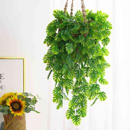 Faux Floral Greenery 76Cm Artificial Green Plants Hanging Vine Climb Leaves Radish Seaweed Grape Fake Flowers Home Garden Wall Party Decor Shots props J220906
