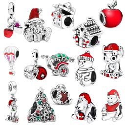 925 Silver Charm Beads Dangle Feather Family Tree Snowflakes Santa Dangle Bead Fit Pandora Charms Bracelet DIY Jewelry Accessories