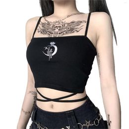 Women's Tanks IMCUTE Gothic Women's Print Suspender Sleeveless Square Neck Slim Crop Top Sexy Halter Bottoming Shirt 2022 Girls Party