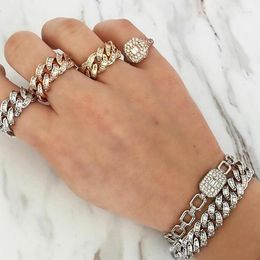 Bangle 2022 Hip Hop Bling Iced fora Miami Chain Chain Two Colors Bracelets for Men's Women Fashion Charm Jewelry