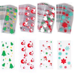 Christmas Decorations 50/100Pcs Navidad 2022 Santa Gift Bags Cellophane Cookie Sweet Candy Biscuit Xmas Noel Bag Self Adhesive