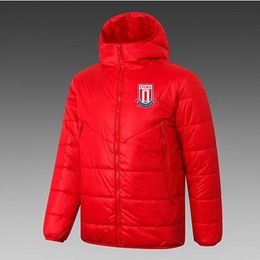 Stoke City F.C. Men's Down hoodie jacket winter leisure sport coat full zipper sports Outdoor Warm Sweatshirt LOGO Custom