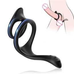 -Massageador de brinquedos sexuais Silicone Penis Ring Toys for Men Ereção Prostate Massage