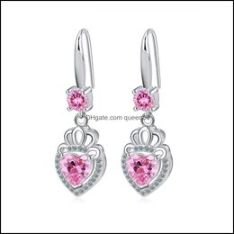 Charm S925 Stamp Sier Earrings Heart Crown Charms Blue Pink White Zircon Earring Jewellery Shiny Crystal Tassel Hoops Pier Dhseller2010 Dhk9E