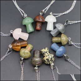 Pendant Necklaces Fashion Natural Stone Mushroom Necklace Pendant Cute Mini Statue Reiki Charms Crafts Jewellery Whoelsale Dhseller2010 Dh6Iw