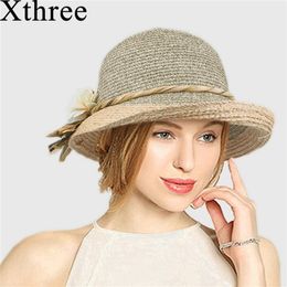 Caps Hats Xthree Good Quality Summer Hat Women Raffia Straw Cap Ladies Big Brim Sun Hat For Girl Beach Hat 220907