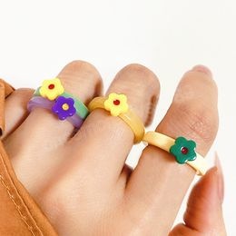 Colourful Acrylic Flower Ring for Women Vintage Bohemia Flower Resin Finger Rings Bridal Engagement Wedding Bands Girls Jewellery