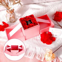 Gift Wrap Eternal Rose Flower Rising Jewelry Box With Necklace Greeting Card Christmas Valentine's Day Anniversary Birthday