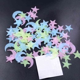 Faux Floral Greenery 100 pcs Star and Moon Energy Storage Fluorescent Glow In The Dark Christmas Kids Bedroom Wall Stickers Baby Rooms Home decoration J220906