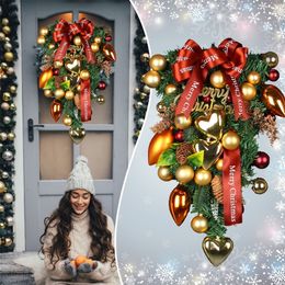 Faux Floral Greenery Christmas Wreath Artificial Pinecone Red Berry Garland Hanging Ornaments Front Door Wall Decorations Christmas Tree Wreath #t2g 220908