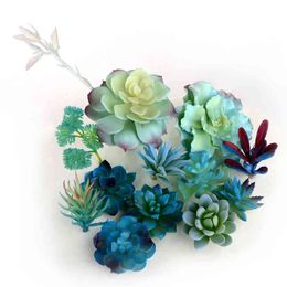 Faux Floral Greenery Blue Artificial succulents Plants Garden Decoration Desktop Small Bonsai Flower Piece Accessories Plant Artificial J220906