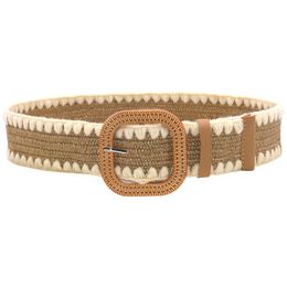 Women's Belt Wooden Buckle PP Raffia Stretch Woven Hemp Rope Ethnic Lace Belt