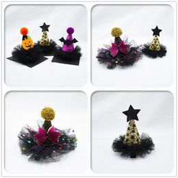 Hair Accessories Wholesale Boutique 12pcs Fashion Glitter Star Pom Hat pins Bow Pumpkin Bat Clips Halloween Party 220908