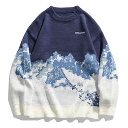 Men's Sweaters Hip Hop Streetwear Snow Mountain Knitted Sweater Men Women Autumn Harajuku Sweater Oversize Loose Pullover Men Clothing Outwear T220906