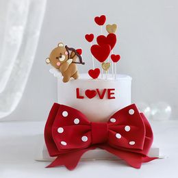 Festive Supplies Red Big Bow Angel Cupid Bear Hearts Love You Cake Topper For Valentine's Day Party Decorations Anniversary Gifts