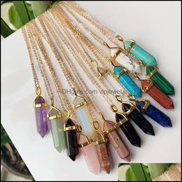 Pendant Necklaces Reiki Healing Crystal Stone Pendant Chakra Rose Tiger Eye Gold Choker Necklaces Wholesale Energy Penda Dhseller2010 Dhass