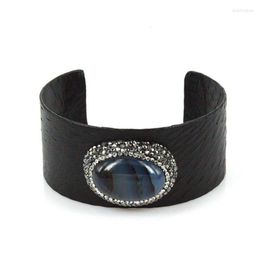 Bangle Boho Style Luxury Python Leather Women Men Jewelry Paved Rhinestone Customized Cuff Adjustable Open Bracelets & Bangles