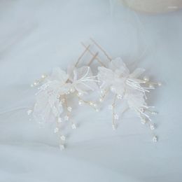Hair Clips Yarn Flower Pins Bridal Pearls Wedding Jewellery Piece Handmade Women Accessories Hairpins