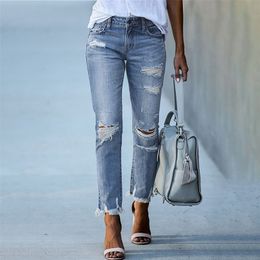 Women's Jeans Pencil Pants Ripped Slim Fit High Waist Vintage Streetwear Casual Fashion Stretch Blue Jeans Woman 220908