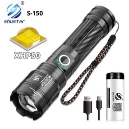 Super Bright Led Flashlight XHP50.2 Lamp Beads With Power Bank Function Camping Powerful High Flashlights Portable Lighting J220713