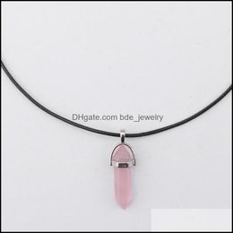 Pendant Necklaces Hexagonal Column Rose Quartz Necklace Opal Pendant Fashion Natural Stone Pink Crystal Pendants Necklac Dhseller2010 Dhb3Z