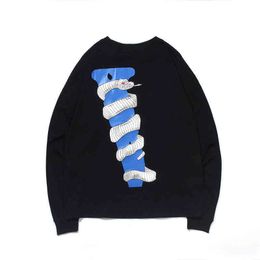 Erkek Hoodies Sweatshirts Hoodies Erkek Sweatshirts Avrupa ve Amerikan Moda Markası Vlons İnce Kazak Erkekler Zehirli Yılan Eklem Adı Büyük V Black Blue Long