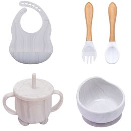10Pcs Bowl Set A Free Food Grade Silicone Bib Placemat Fork Spoon Feeding Cup For Plate for Kids 220805