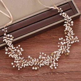 Wedding Hair Jewellery Gold Silver Colour Wedding Leaf Hair Vine Bridal Headpiece Headband Pearl Crystal Vine Wedding Ribbon Headband for Women and Girl T220907