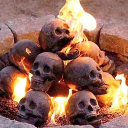 Party Decoration Halloween Horror Skull Props Simulation Ceramic Ornaments Wood Fire Pit Fireplace Burning 220908