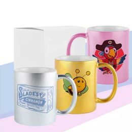 11oz Sublimation Pearlescent Glitter Ceramics Mugs Thermal Transfer Blank Mug with Handle DIY Coffee Water Bottle US Warehouse B6