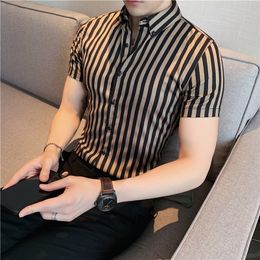 Men's Casual Shirts High Quality Summer Short Sleeve Striped Shirts For Men Clothing Simple Luxury Slim Fit Business Casual Formal Wear Blouses 220908