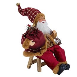 Christmas Decorations 69HF 14'' Sitting Santa Claus Figurines Figure Hanging Xmas Tree Ornaments Doll Toy Collectible 220908