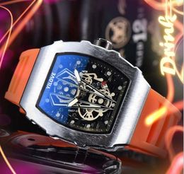 Classic Designer Mens Skeleton Flowers Watch 43mm Fashion Quartz Imported Movement Clock Stainless Steel Case Gifts Rubber Belt Sports Popular Wristwatches