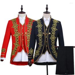 Men's Suits Retro Red Man Jacket For Wedding Groom Suit Set Slim Fit Host Drama Stage Vintage Coat With Vest 2022 Black DJ Pants