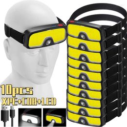 Headlamps 10Pcs COB XPE LED Headlamp USB Type-C Rechargable Powerful Head Lamp 5 Mode Emergency Work Light Cap