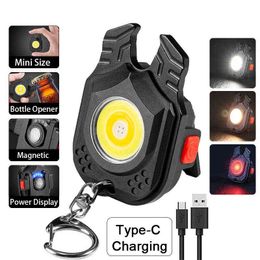 Portable Led Flashlight Bright Cob Work Light Mini Pocket Keychain Light Camping Outdoor Hiking Lantern J220713