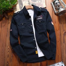 Men's Casual Shirts Men's Shirts Military Cotton Shirt Khaki Casual Retro Slim Fit with Pocket Long Sleeve Vintage Jacket Streetwear Drop 220908