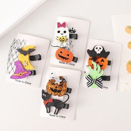 Halloween Children Hair Accessories Baby Girls Pumpkin Ghost Bat Black Cat Barrettes Kids Hairs Bows Clip Fanny Hairpin Gifts