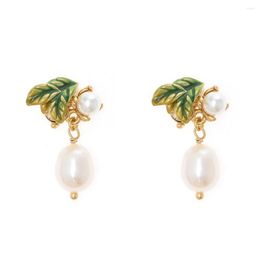 Dangle Earrings Jaeeyin 2022 Arrivals Green Epoxy White Freshwater Pearl Brass MetaStud Ear Rings Mini Jewelry Gift For Girls Teen