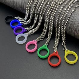 cigarette silicone ring UK - 80cm Stainless Vape Necklace Lanyard Pen With Silicone Ring For Disposable Vapes Device Puff E Cigarette puff flex Pods