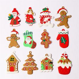 Other Event Party Supplies 12pcs Gingerbread Christmas Tree Ornaments Xmas Soft PVC Men Living Room Decorating Tools Festival Home Decoration 220908