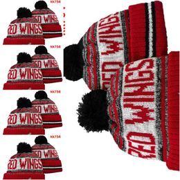 WINGS Beanie North American Hockey ball Team Side Patch Winter Wool Sport Knit Hat Skull Caps