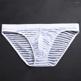 Underpants Sexy Mens See-through Boxer Briefs Striped Mesh Pouch Underwear Panties Lingerie Men Breathable Ultra-thin