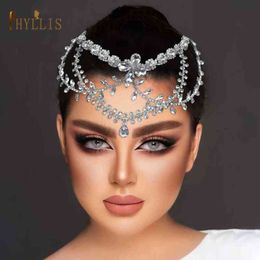 Wedding Hair Jewellery A480 Bridal Water Drop Pendant Forehead Rhinestone Wedding Head Chain Headdress Hollow Headpiece Bride Tiara Dance Accessories T220907