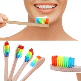 Toothbrush Eco-Friendly Bamboo Handle Rainbow Toothbrush Health Portable Soft Bristle Head Cleaning Care Tools Drop Delivery 2021 Bea Dh8Fw