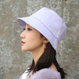 Berets Spring Women's Bucket Hats Youth Fashion Panama Street Style Summer Beach Sun Purple Color Female Cotton Caps