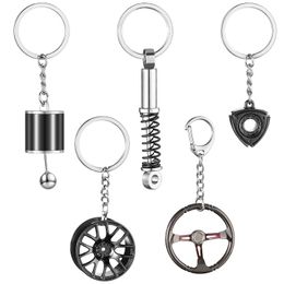 Keychains L Car Parts Model Key Chains Set Steering Wheel Metal Keychain Tire Rim Spring Manual Transmission Shift Lever Carshop2006 Amae9