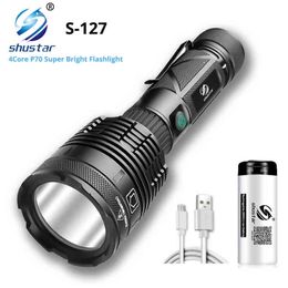 4 Core P70 Super Bright Led Flashlight Outdoor Waterproof Portable Lighting Tool With Safety Hammer Tail Use 26650 Battery J220713